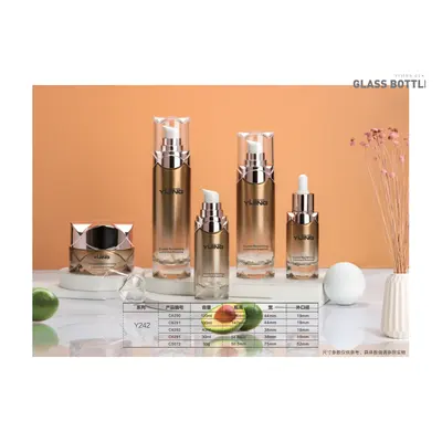 Bộ chai + hũ thủy tinh vàng hổ phách vai vuông – ảnh 2
