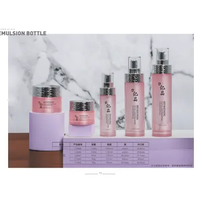 Bộ chai + hũ thủy tinh hồng nắp bạc – mã NXG0141