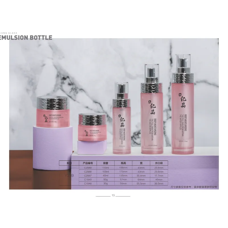 Bộ chai + hũ thủy tinh hồng nắp bạc – mã NXG0141