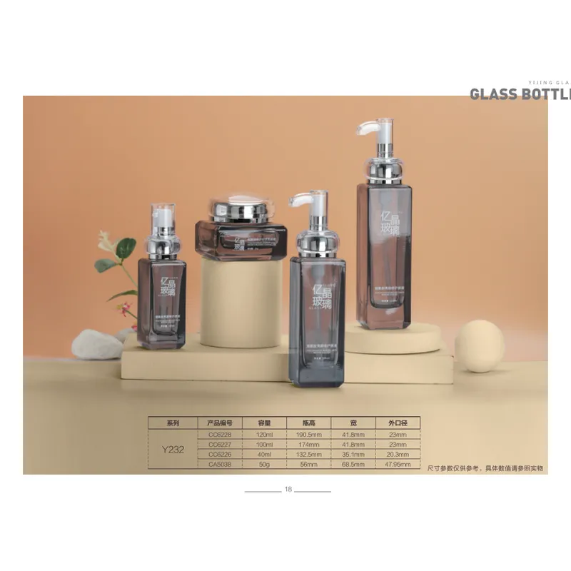 Bộ chai + hũ thủy tinh nâu khói vòi bạc – mã NXG0144