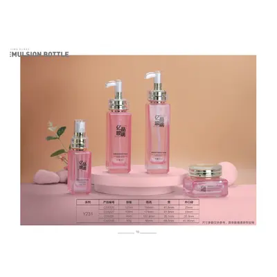 Bộ chai + hũ thủy tinh hồng tím vòi cong – mã NXG0145