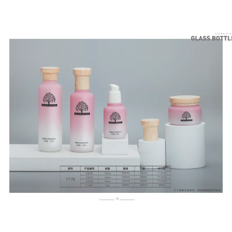 Bộ chai + hũ thủy tinh hồng pastel nắp gỗ – mã NXG0171
