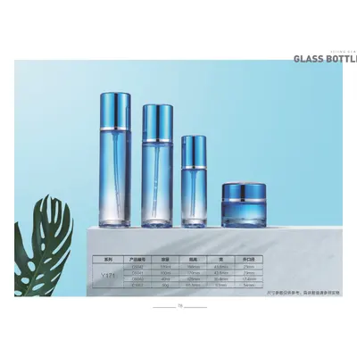 Bộ chai + hũ thủy tinh xanh dương trụ cao – mã NXG0174