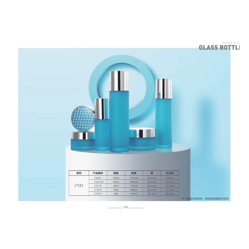 Bộ chai + hũ thủy tinh xanh da trời nắp bạc – mã NXG0189