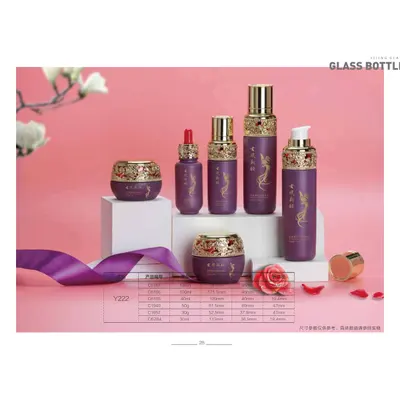 Bộ chai + hũ thủy tinh tím nắp vàng – mã NXG0405