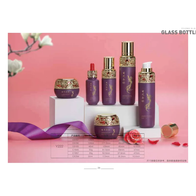 Bộ chai + hũ thủy tinh tím nắp vàng – mã NXG0405