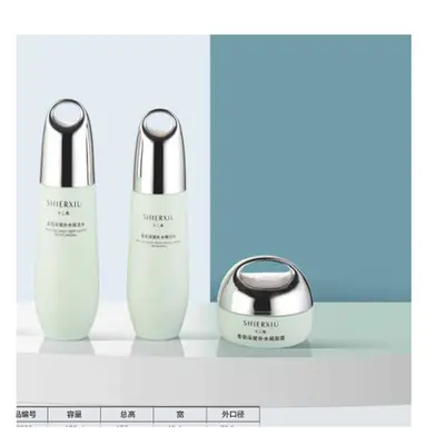 Bộ chai + hũ thủy tinh xanh ngọc nắp bạc 120ml – mã NXG0413