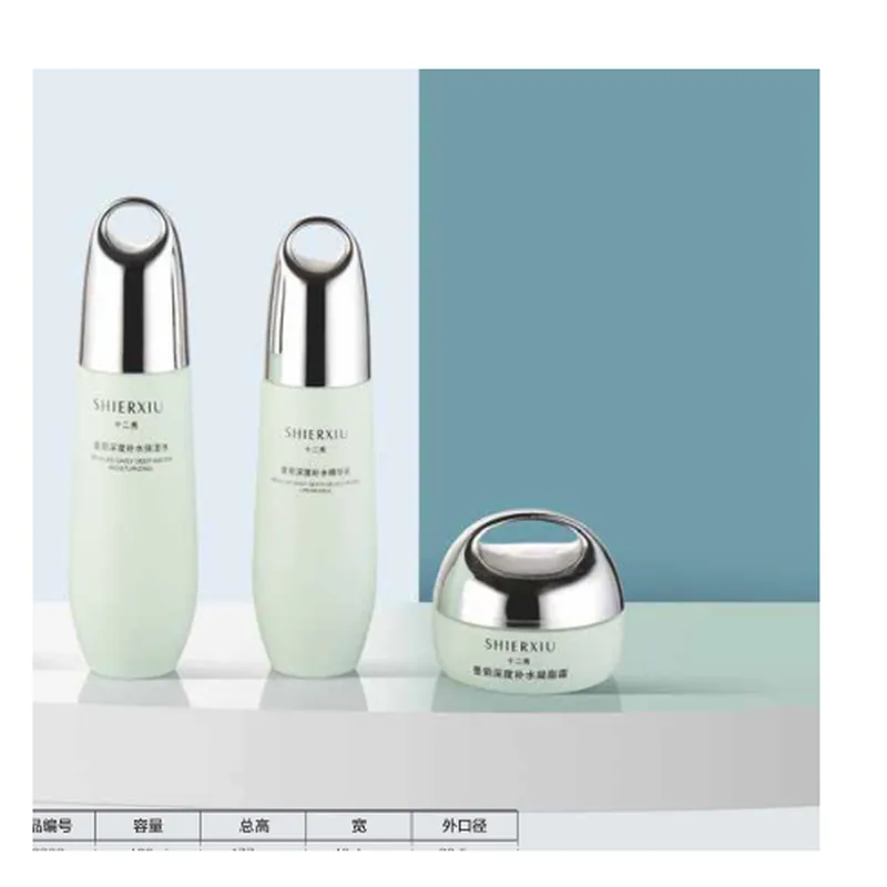 Bộ chai + hũ thủy tinh xanh ngọc nắp bạc 120ml – mã NXG0413