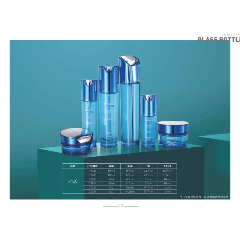 Bộ chai + hũ thủy tinh xanh dương nắp bạc – mã NXG0431