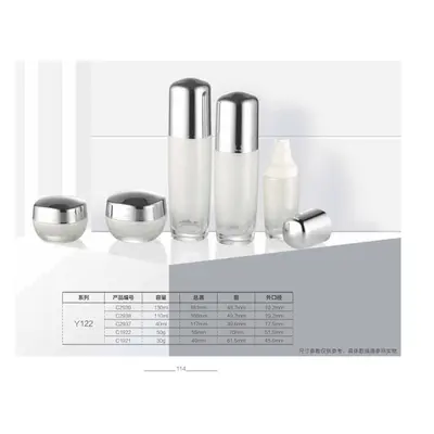 Bộ chai + hũ thủy tinh trắng nắp bạc – mã NXG0432