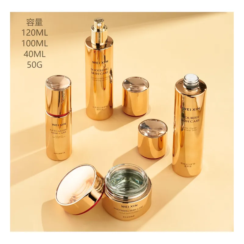 Bộ chai + hũ thủy tinh vàng đồng – mã NXG0449