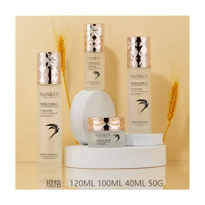 Bộ chai + hũ thủy tinh trong mờ nắp vàng hồng – mã NXG0453