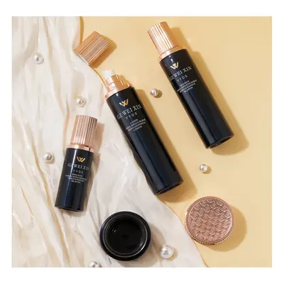 Bộ chai + hũ thủy tinh đen nắp vàng hồng – mã NXG0455