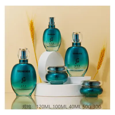 Bộ chai + hũ thủy tinh xanh lục dáng tròn – mã NXG0467