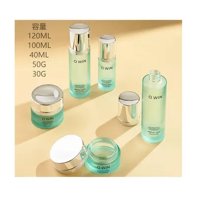 Bộ chai + hũ thủy tinh xanh ngọc trong nắp bạc – mã NXG0472