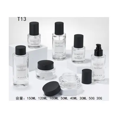 Bộ chai + hũ thủy tinh trong nắp đen T13 – mã NXG0478