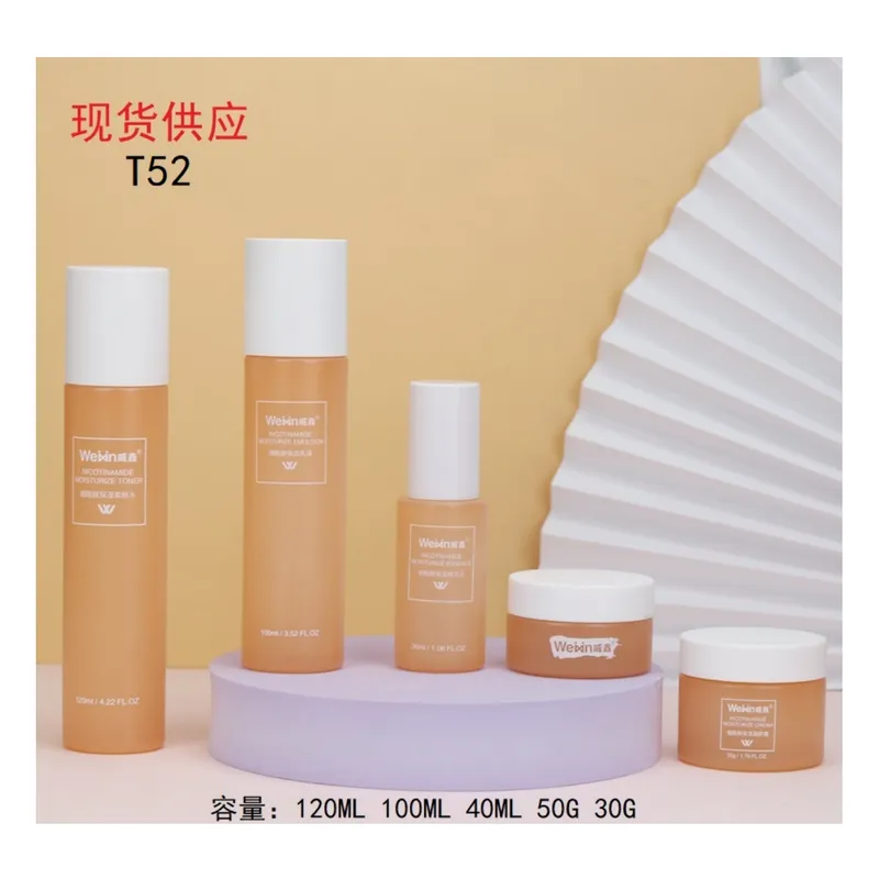 Bộ chai + hũ thủy tinh cam hồng nắp trắng T52 – mã NXG0485