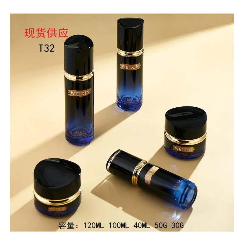 Bộ chai + hũ thủy tinh xanh navy đen T32 – mã NXG0493