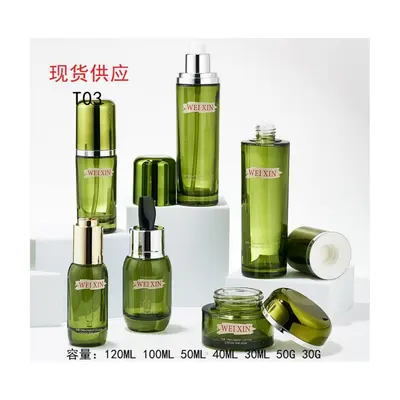 Bộ chai + hũ thủy tinh xanh olive T03 – mã NXG0497
