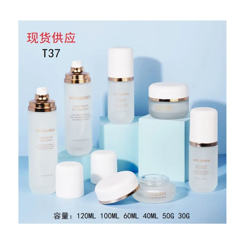 Bộ chai + hũ thủy tinh trắng mờ nắp trắng T37 – mã NXG0511