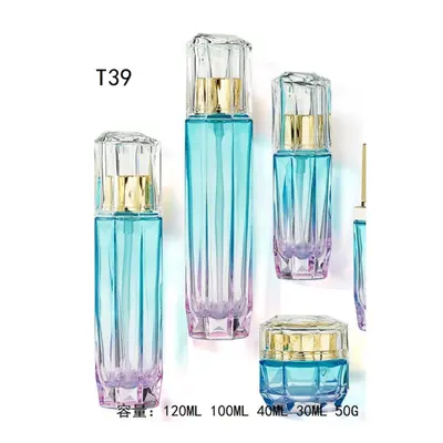 Bộ chai + hũ thủy tinh xanh ngọc đa giác T39 – ảnh 1