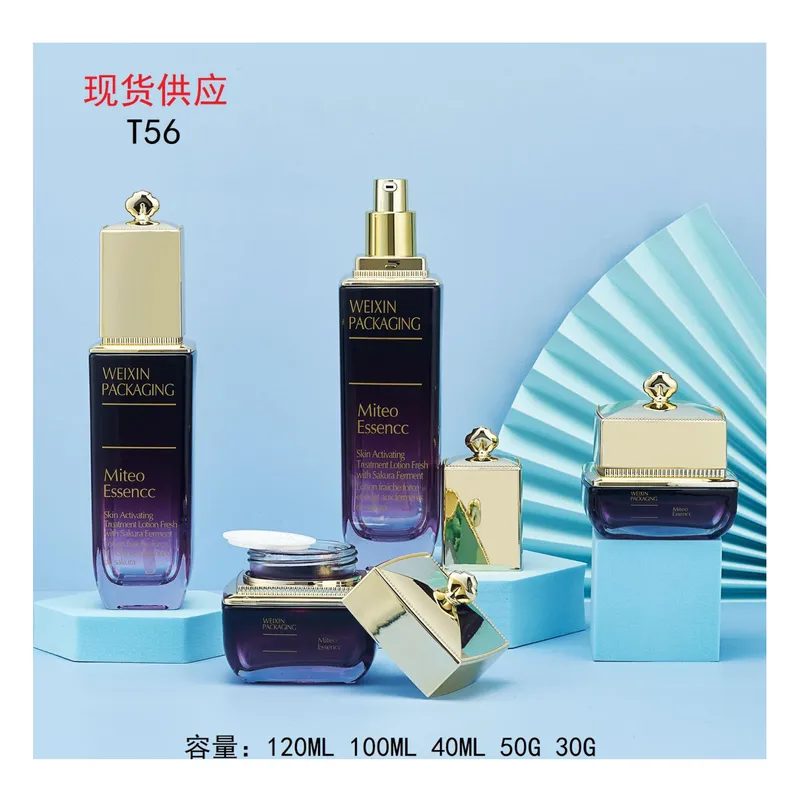 Bộ chai + hũ thủy tinh tím than nắp vàng T56 – mã NXG0515