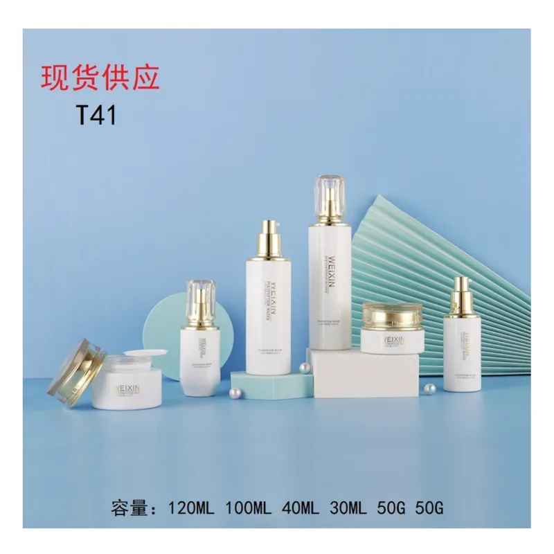 Bộ chai + hũ thủy tinh trắng nắp vàng T41 – mã NXG0518