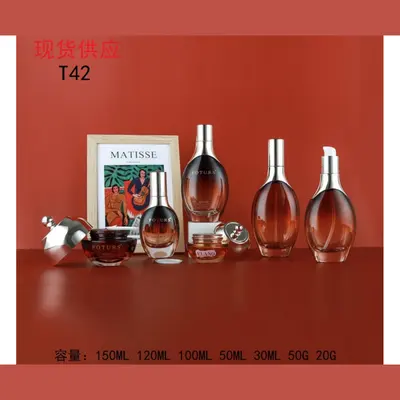 Bộ chai + hũ thủy tinh nâu đỏ dáng giọt T42 – mã NXG0519