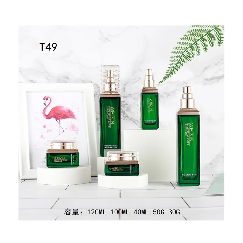 Bộ chai + hũ thủy tinh xanh lục nắp bạc T49 – mã NXG0523