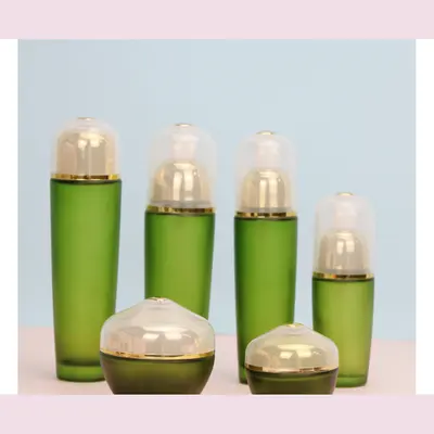 Bộ chai + hũ thủy tinh xanh lá nắp chụp trong – mã NXG0530