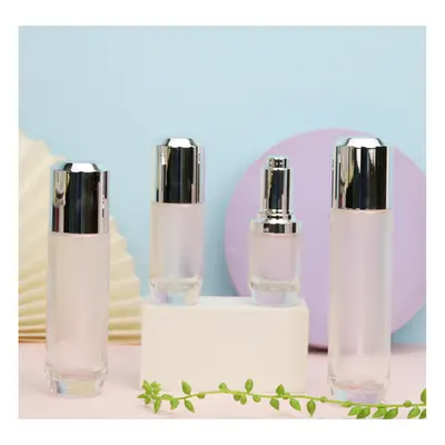 Bộ chai + hũ thủy tinh trong mờ nắp bạc – mã NXG0531