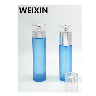 Bộ chai + hũ thủy tinh xanh dương mờ nắp bạc – mã NXG0537