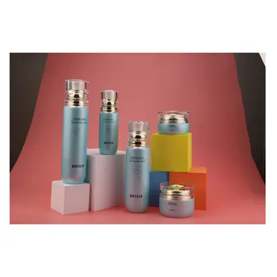 Bộ chai + hũ thủy tinh xanh xám nắp bạc – mã NXG0548