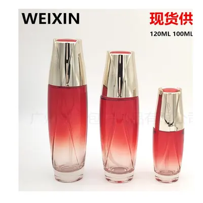 Bộ chai + hũ thủy tinh đỏ chuyển trong nắp vàng – mã NXG0549