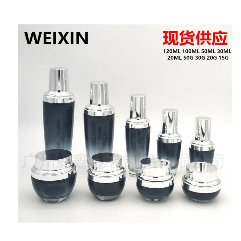 Bộ chai + hũ thủy tinh đen xám nắp bạc – mã NXG0553