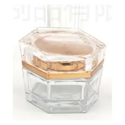 Bộ chai + hũ thủy tinh trong đa giác nắp vàng hồng – ảnh 4