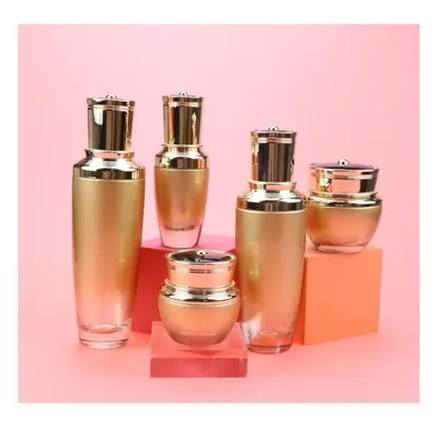 Bộ chai + hũ thủy tinh vàng champagne dáng bầu – mã NXG0559
