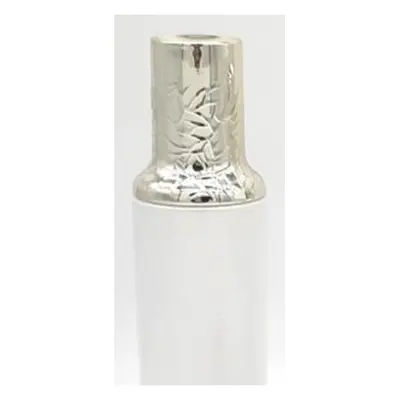 Bộ chai + hũ thủy tinh trắng sứ nắp bạc hoa văn – ảnh 2