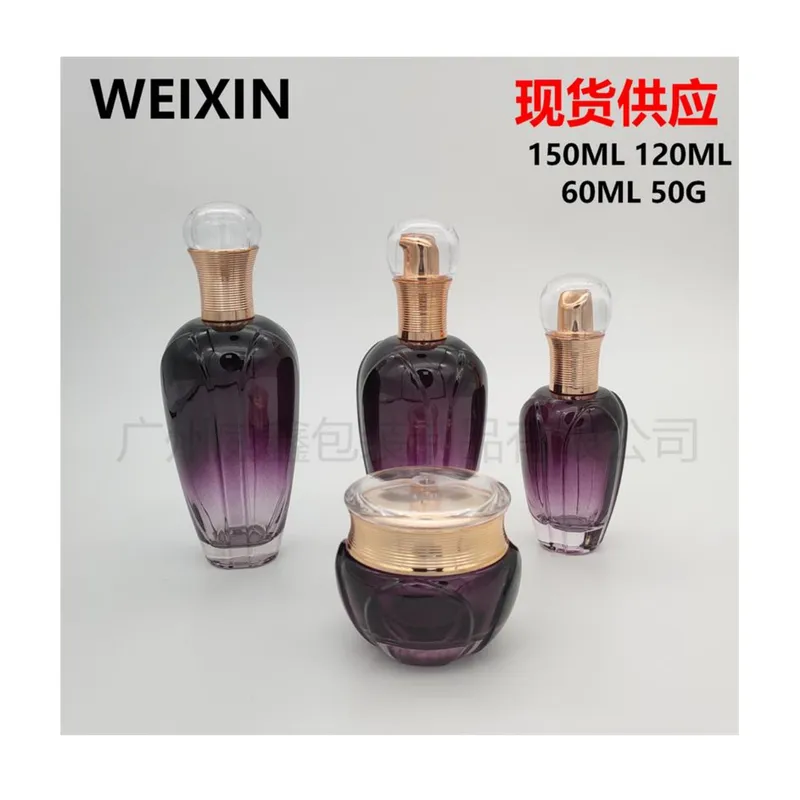 Bộ chai + hũ thủy tinh tím dáng bầu nắp pha lê – mã NXG0579