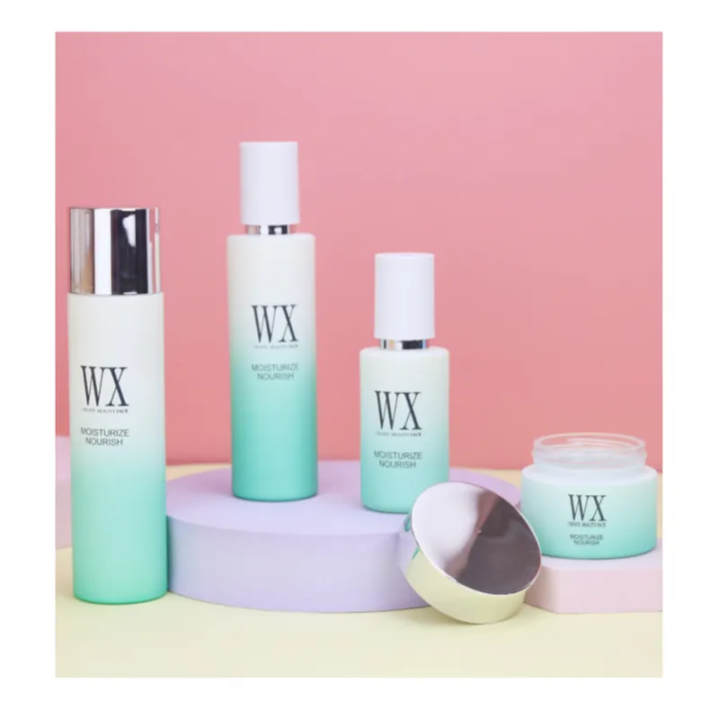 Bộ chai + hũ thủy tinh trắng xanh ngọc chuyển màu – mã NXG0582