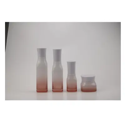 Bộ chai + hũ thủy tinh hồng cam chuyển màu mờ – mã NXG0594