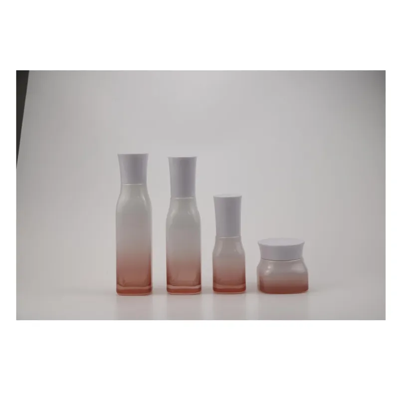 Bộ chai + hũ thủy tinh hồng cam chuyển màu mờ – mã NXG0594