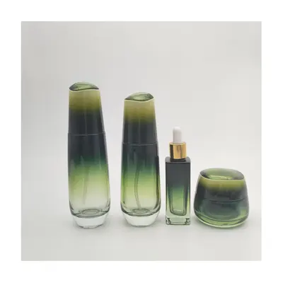 Bộ chai + hũ thủy tinh xanh olive chuyển trong – mã NXG0596