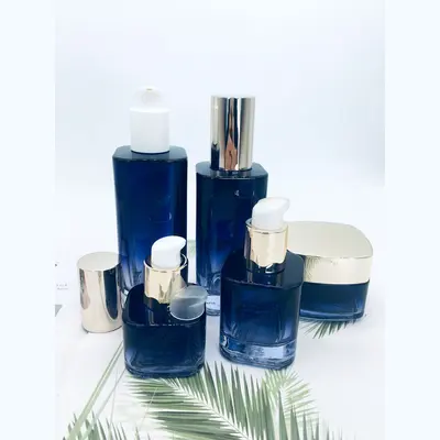 Bộ chai xịt thủy tinh + hũ kem xanh navy nắp bạc 120ml – ảnh 2