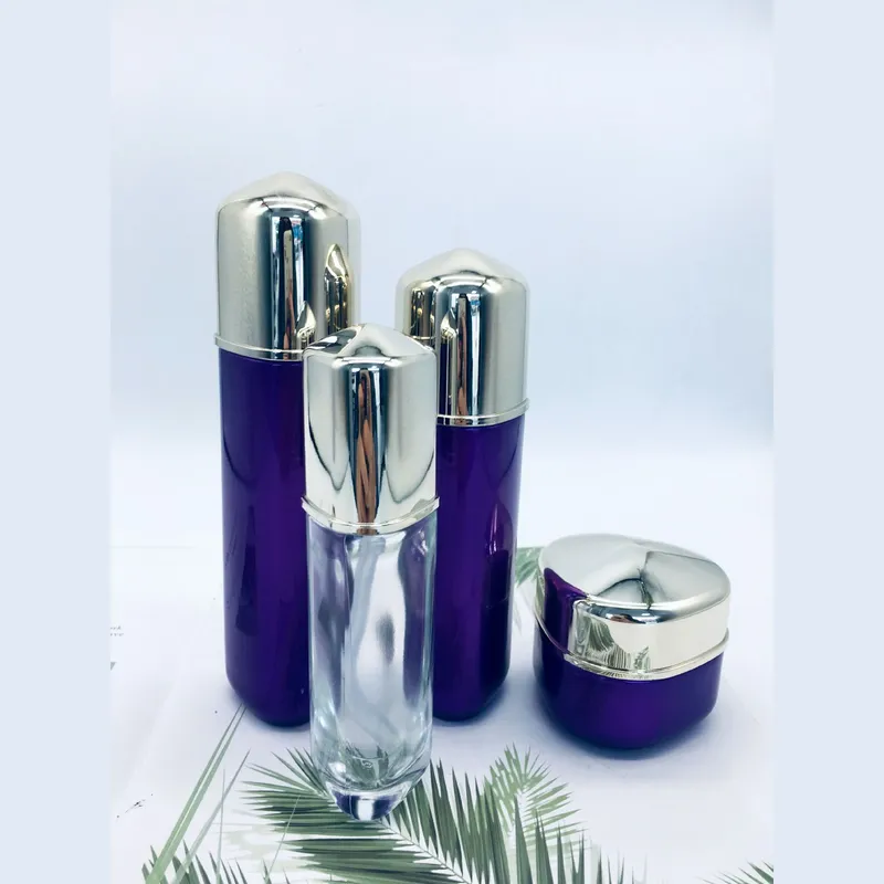 Bộ chai xịt thủy tinh + hũ kem tím nắp bạc 120ml – mã NXG0600