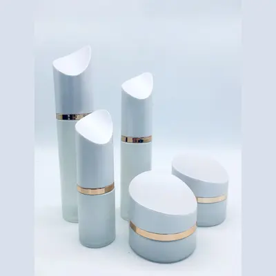 Bộ chai xịt thủy tinh + hũ kem trắng nắp vát vàng hồng 120ml – mã NXG0607
