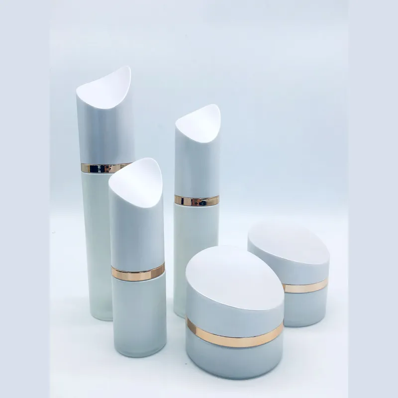 Bộ chai xịt thủy tinh + hũ kem trắng nắp vát vàng hồng 120ml – mã NXG0607