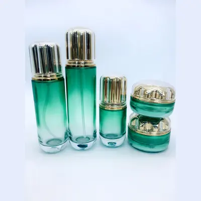 Bộ chai xịt thủy tinh + hũ kem xanh lục nắp vàng hoa 120ml – ảnh 4