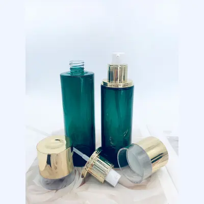 Bộ chai xịt thủy tinh + hũ kem xanh petrol nắp vàng 120ml – ảnh 4