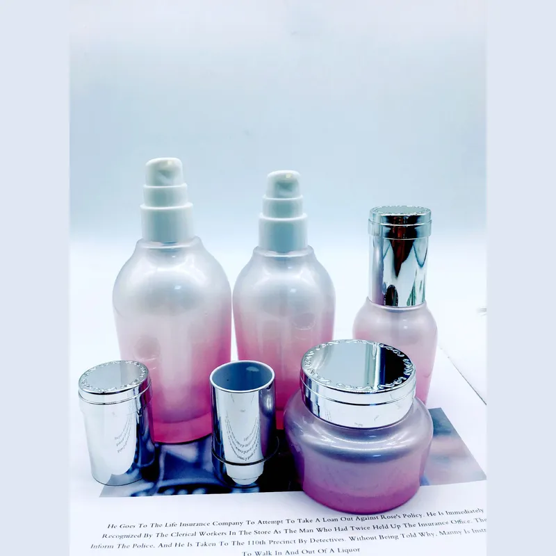 Bộ chai xịt thủy tinh + hũ kem hồng trắng chuyển màu 120ml – mã NXG0636